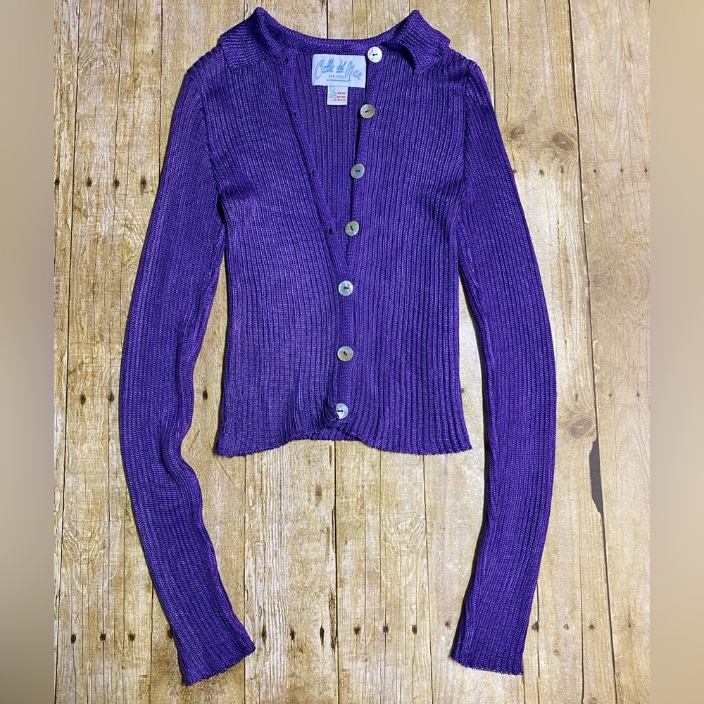 Purple Ribbed Women's Cardigan - Picture 5 of 10